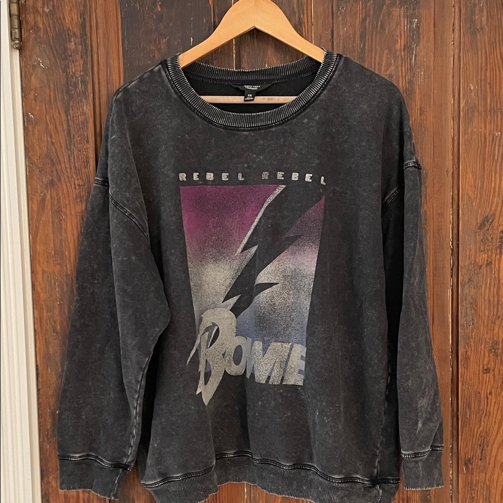 David Bowie Black Acid Wash Graphic Sweatshirt Simply Vera Vera Wang XXL